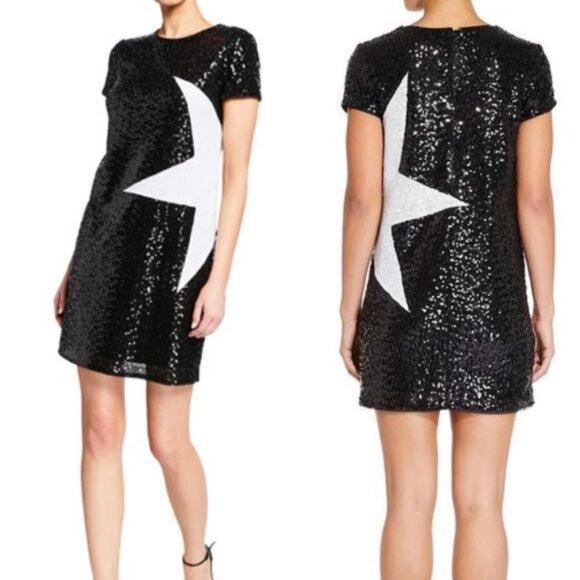 Aidan Mattox Black White Star Sequined Mini Dress Size M NWT - Picture 6 of 6